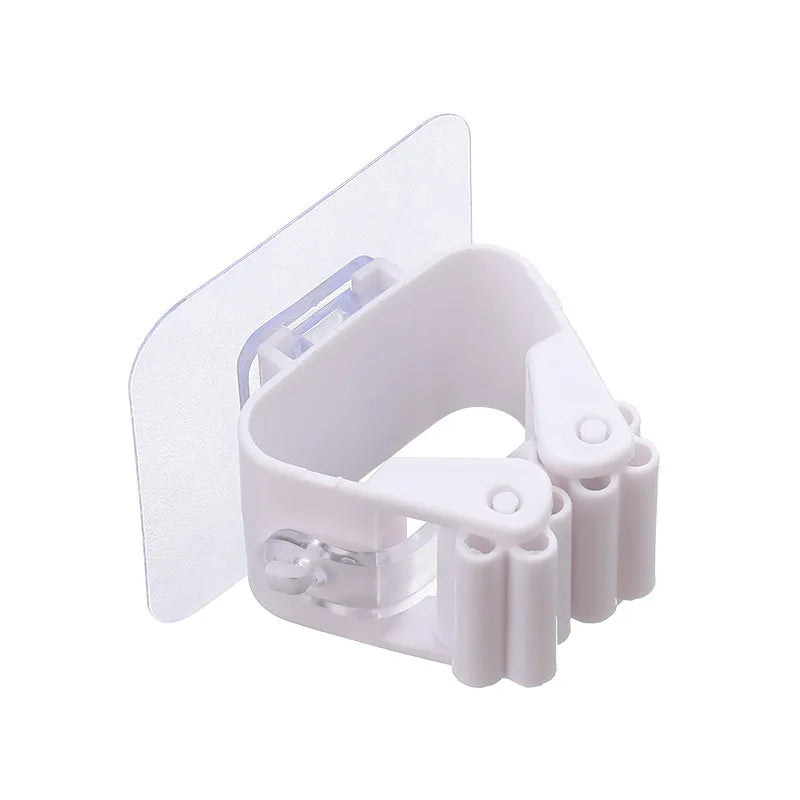 Household Plastic Adhesive Wall Mounted Mop Holder Storage Rack Broom Hanger Organizer for Kitchen Bathroom