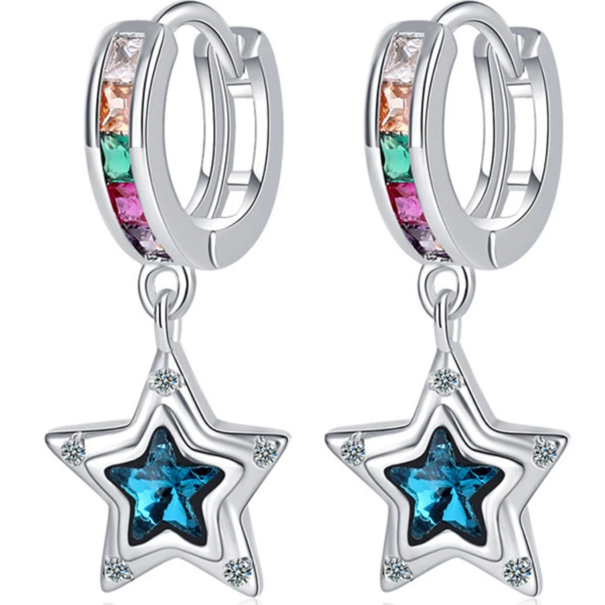 Wholesale 925 Sterling Silver Star Zircon Hoop Earrings for Women Jewelry 2025
