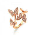 New Trendy Temperament Young Girl Gift Silver Gold Pave Rhinestone Finger Butterfly Adjustable Rings for Women