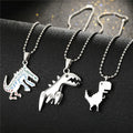 Creative Punk Cute Painted Little Dinosaur Best Friend Necklace Pendant Silver Animal Stainless Steel Necklace for Women