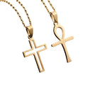 Stainless Steel Egyptian Life ANKA Cross Necklace Gold Plated Geometric Hollow Charm Women Men Religious Belief Couple Necklaces