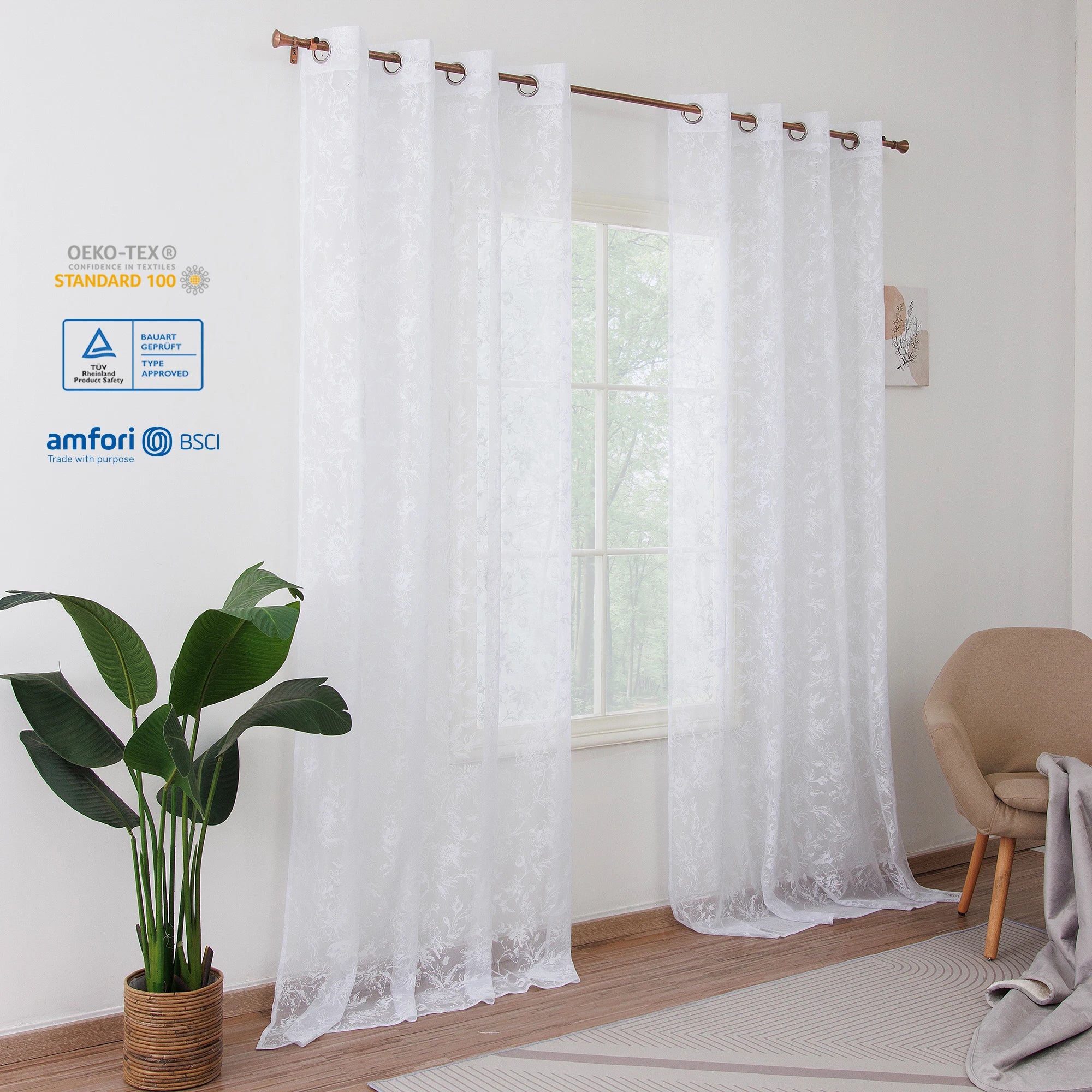 Wholesale Pure White Floral Knitted Design Sheer Window Curtains Tulle Drapes for Living Room and Bedroom