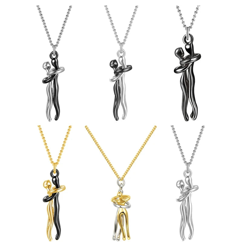Creative Hugging Kisses Pendant Necklace Ring Jewelry Accessory for Birthday Valentine's Day Wedding Parties Couple's Gift Favor