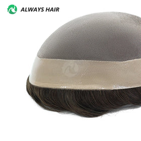 9 Sizes & Colors Mono Men's Toupee Wig-Indian Human Hair 30mm Wave 130% Density French Lace Hairline Free Style Durable Handmade