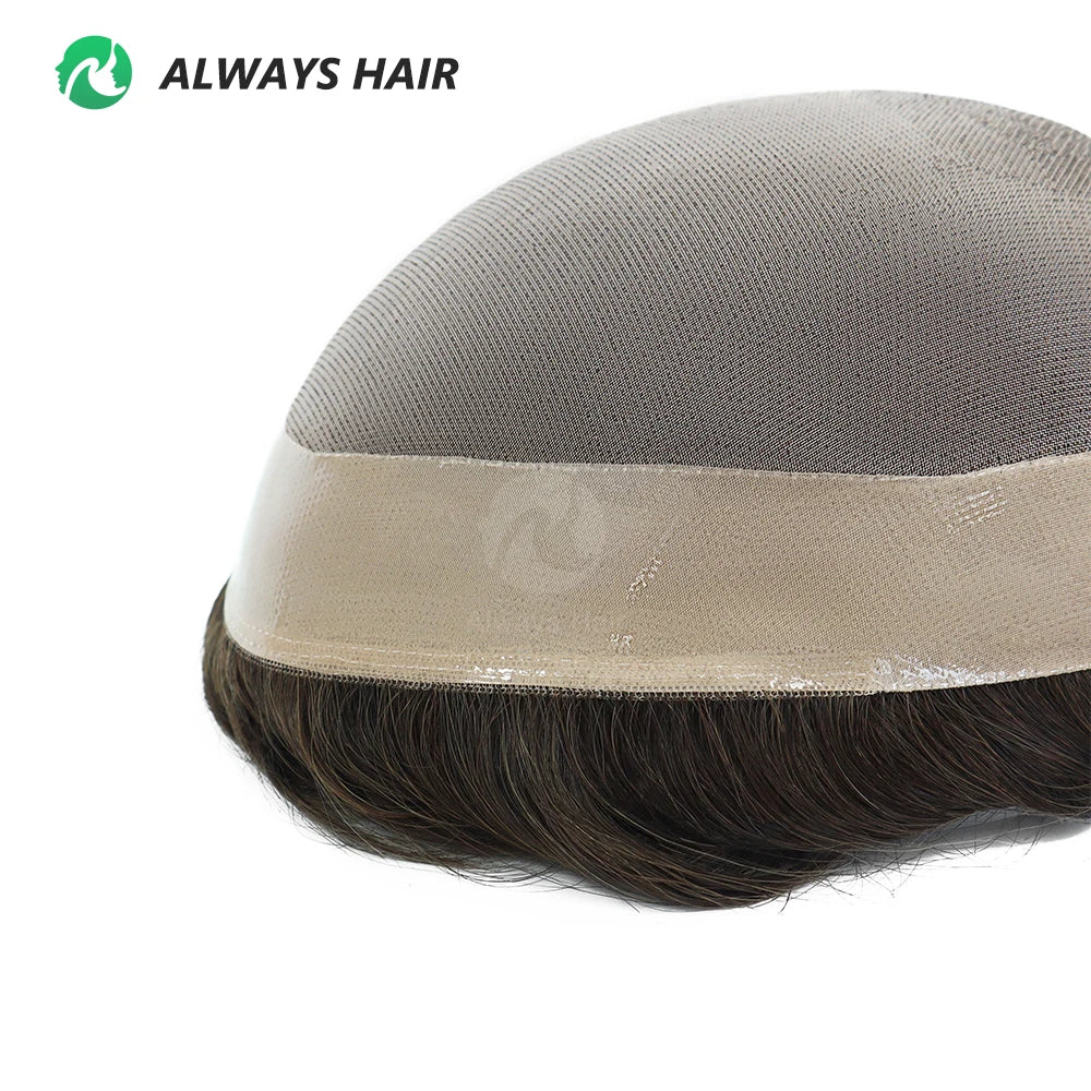 9 Sizes & Colors Mono Men's Toupee Wig-Indian Human Hair 30mm Wave 130% Density French Lace Hairline Free Style Durable Handmade