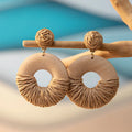 Summer Holiday Vacation Creative Rattan Earrings Handmade Woven Geometric Wood Earrings for Women