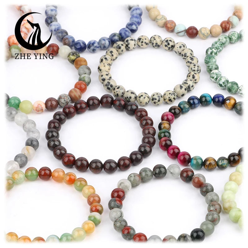 Zhe Ying Wholesale 6/8/10mm Crystals Healing Stones Pulseras Mujer Mens Bead Bracelet Natural Stone Natural Stone Bracelets