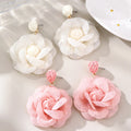 Extremely Popular Creative Handmade Mesh Earrings Accessories Graceful Pink White Flowers Pendant Earrings Gifts for Women