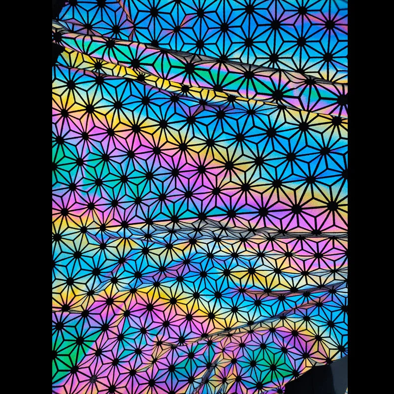 High Elastic 4 Way Stretch Breathable Iridescent rainbow Rhombic square Diamond Stylish Pattern Printing Retro Reflective Fabric