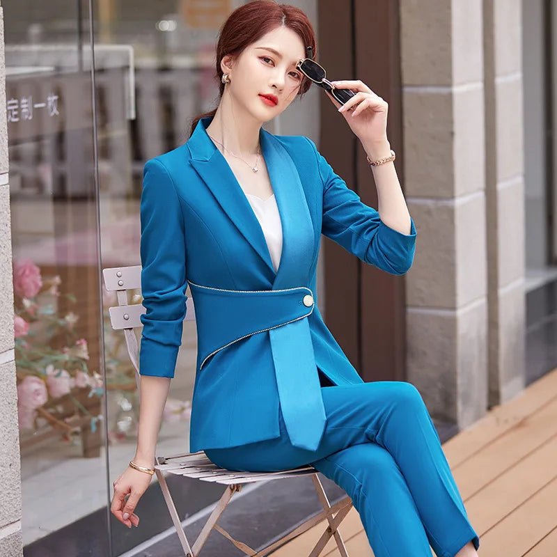 S-5XL Coat Office Suit Pink Pants Set 2 Piece Suit Sets Office Lady Business Work Wear Elegant Girl Formal Casual Coat Trousers