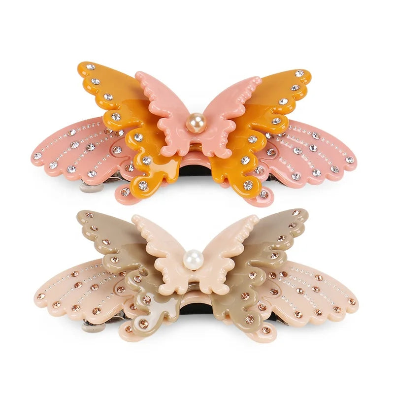 Colorful Butterfly Hair Barrette Clip Multi Layer Design Hair Pins Clips for Girls Pearl Rhinestone Barrette Clips