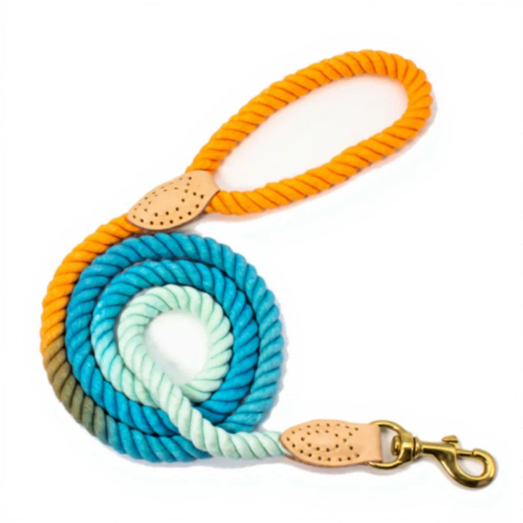 Wholesale Custom Leather Handle 100% Cotton Solid Color Rope Dog Collar Ombre Cotton Rope Dog Leash