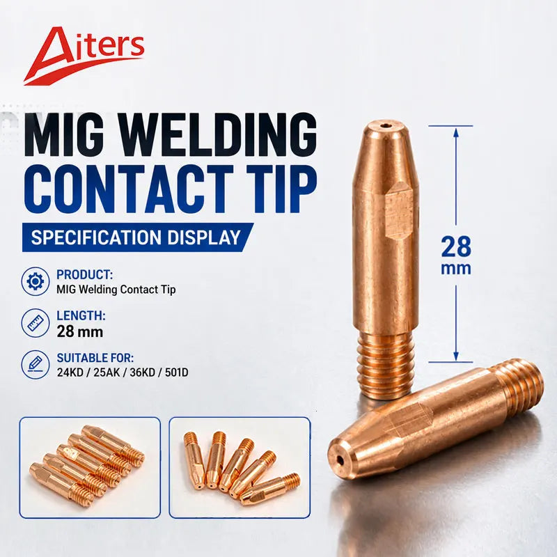 Euro MIG Welding Consumables Contact Tip for European 24KD 25AK 36KD 501D CuCrZr Material M6x28mm Contact Tip