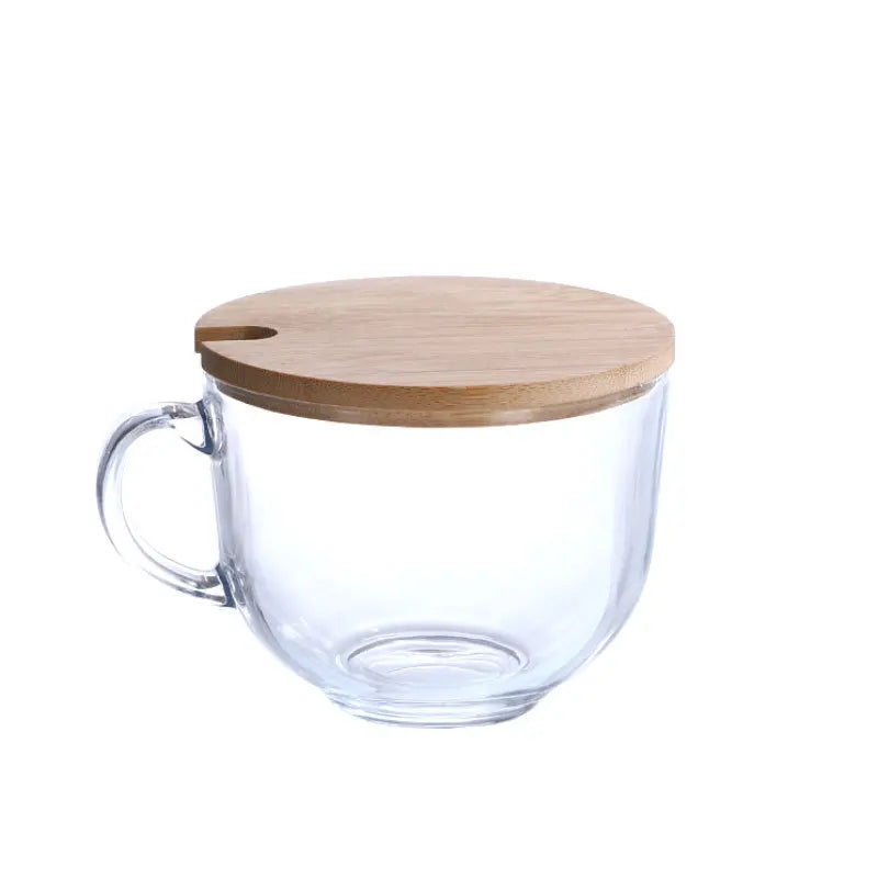480ml Classic Small Glass Cup Modern Bamboo Lid Glass Cup Cheap Glass Cup for Milk Tea Breakfast