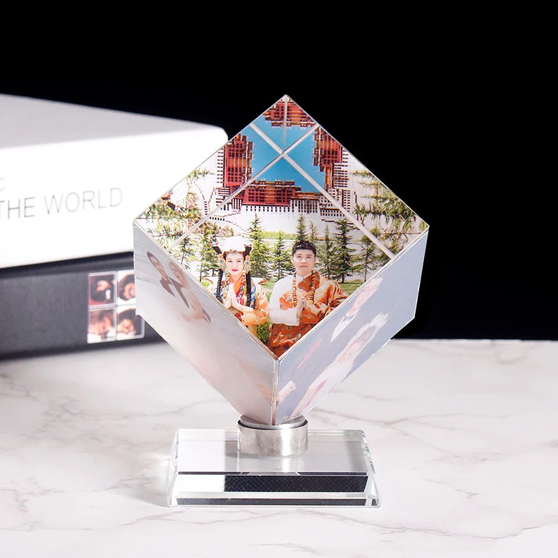 Rotating 3D Photos Crystal Cube UV Printing Image Crystal Photo Album Customized Birthday Wedding Souvenirs Gifts