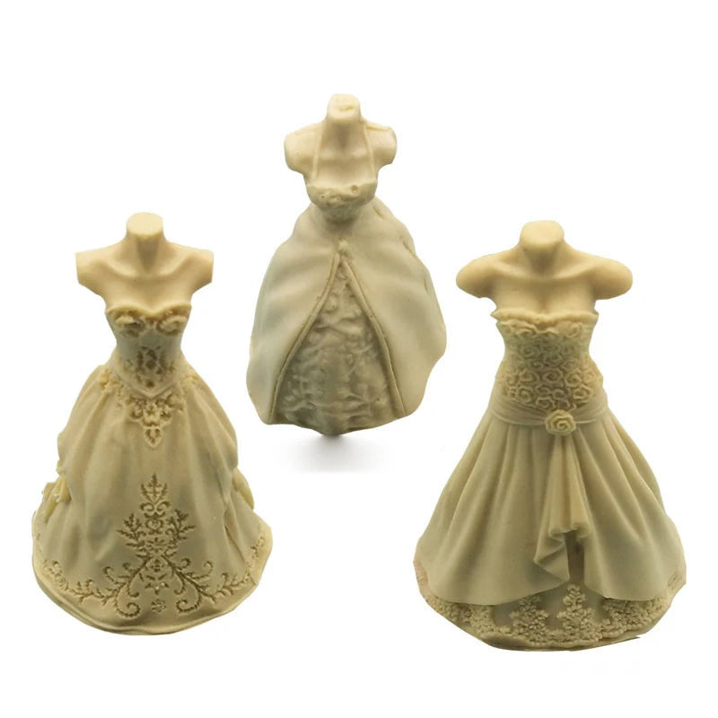 B-3366 3D Wedding Dress Candle Molds Silicone Fondant Mold Aromatherapy Soap Mould for Candle Making Chocolate Cake Decoration
