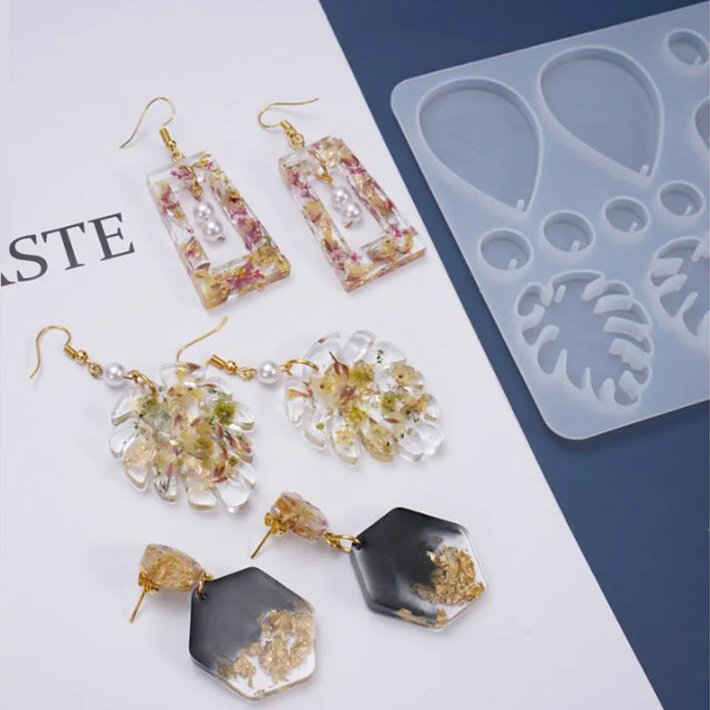 DIY Epoxy Resin Earrings Moulds Silicone Moulds with Hanging Hole Jewelry Making