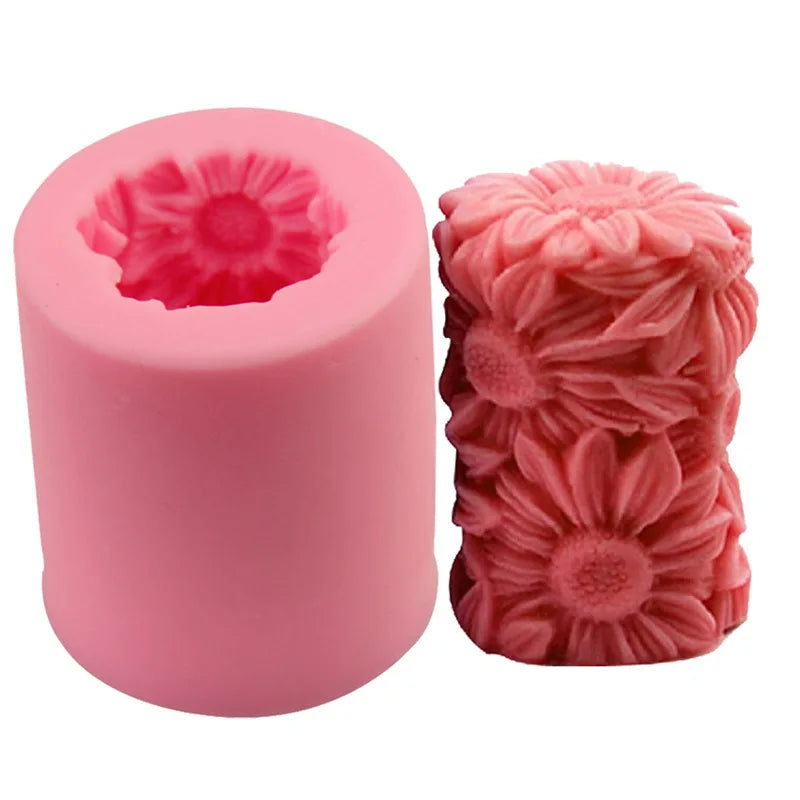 HY 3D Sunflower Candle Mold Silicone Cylinder Flower Craft Art Mold for Handmade Soap Candle Crayon Wax