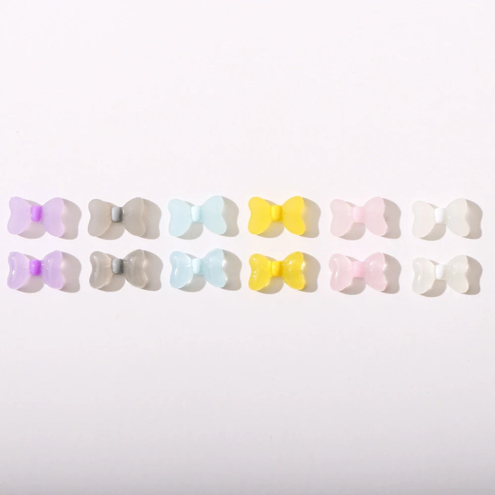 Sweet Love Bowknot Nail Art Accessories Flatback Resin Bow Tie Embellishments Matte Frost Clear Color 3D Bowknot Nail Arts