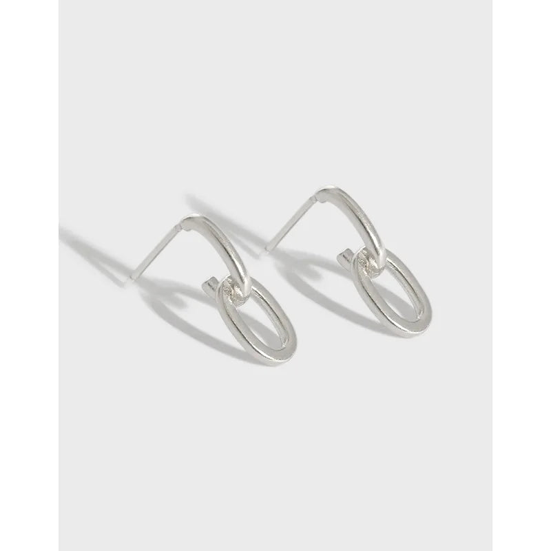 925 Sterling Silver Fashion Earrings Vintage Circle Stud Earrings Matte Chain Link Designer Earrings Women