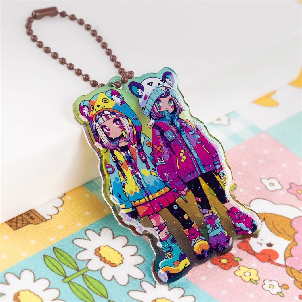 Customized Cartoon Anime Acrylic Keychain Charm Holographic Keychain Epoxy Accessories Customization