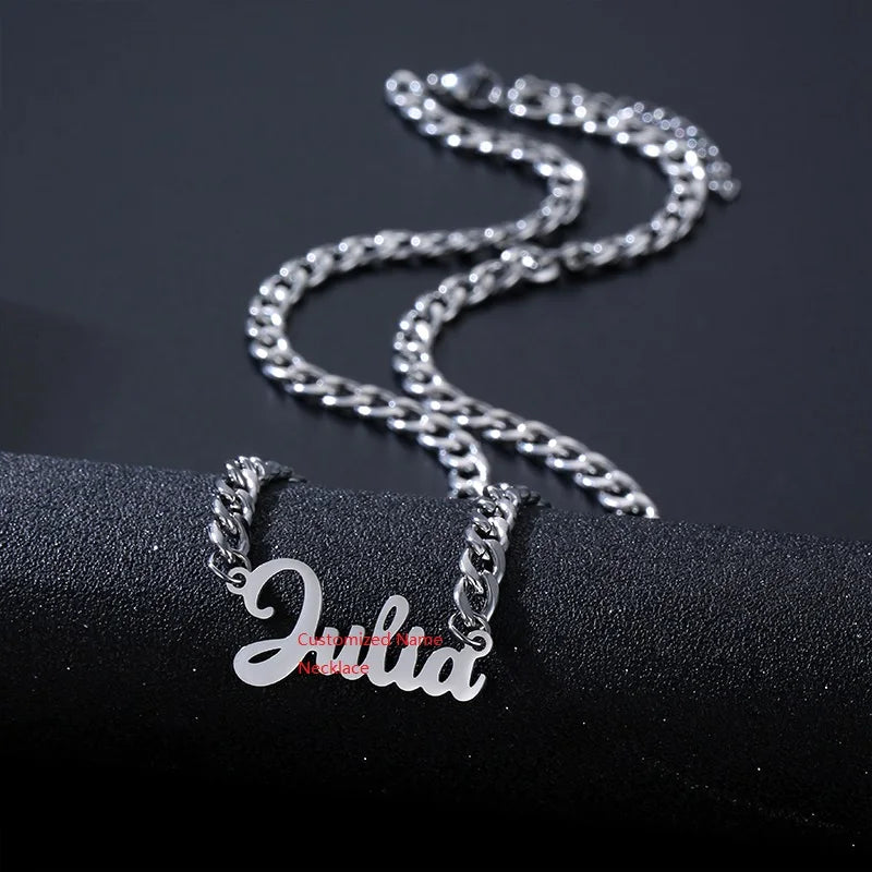 Hot DIY Fashion Stainless Steel Name Necklace Personality Letter Gold Necklace Pendant Nameplate Gift