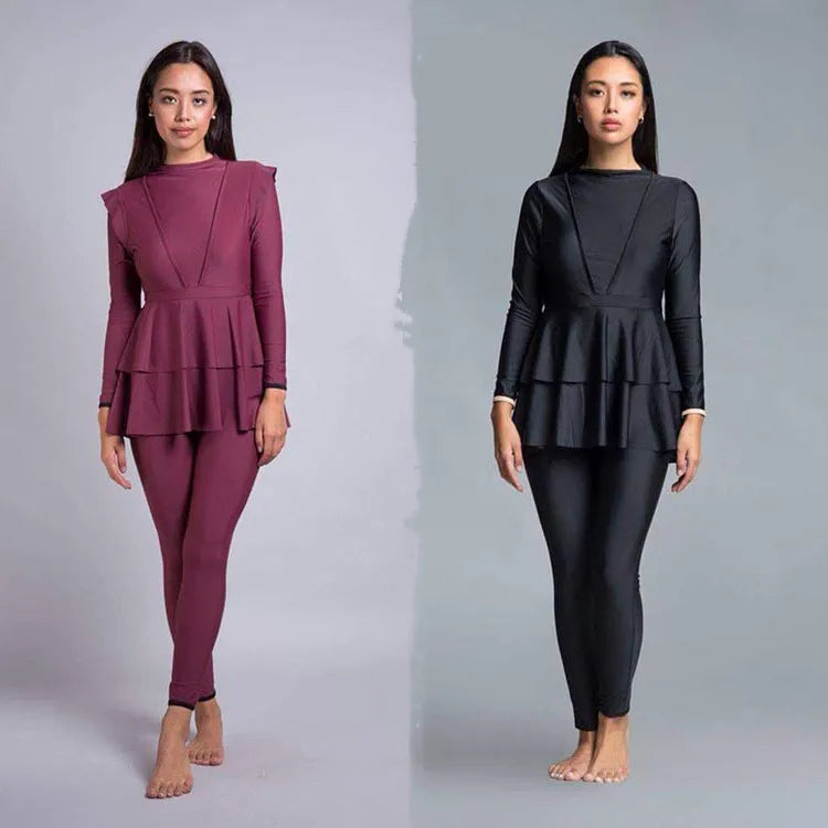 MOTIVE FORCE 3pcs Burkini Casual Long Sleeve Plain Color Bikinis & Beachwear Muslim Swimwear Sun protection