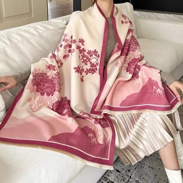 Winter Office Wholesale Cashmere Texture Warm Scarf a Chinese - Style Retro Flower - Patterned  Shawl to Give to Mom Gift