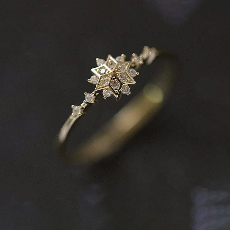 Newest INS Fashion Gold Plated 925 Sterling Silver CZ Zircon Snowflake Engagement Finger Rings for Women Jewelry