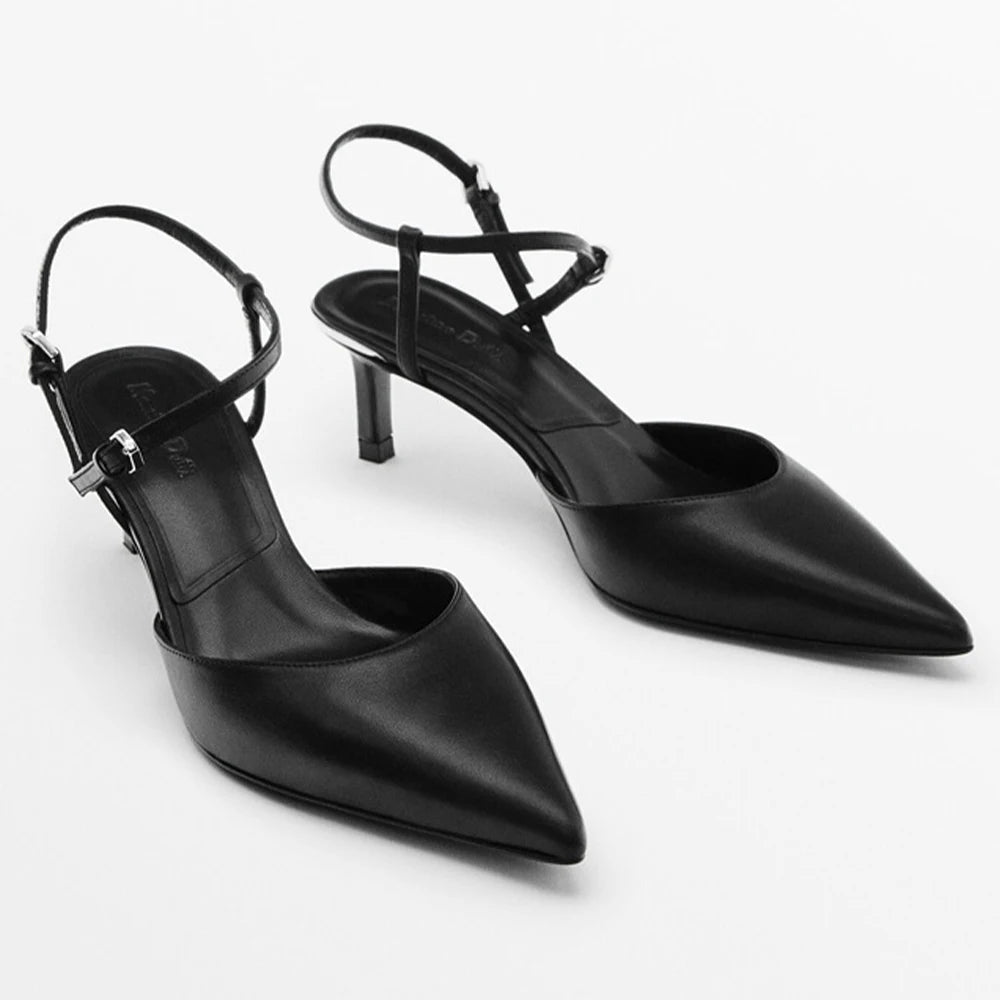 New Style Fetal Cowhide High-Heeled Shoes Pointed Toe Light Genuine Leather Rivets Stiletto Heel Bag Toe Empty Sandals