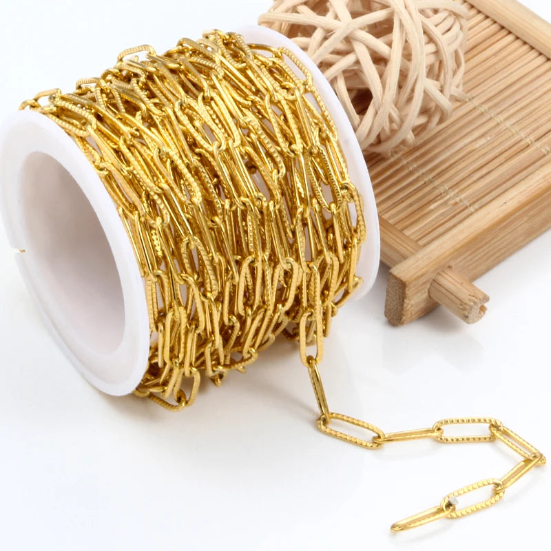 High Quality 18k Gold Plated Stainless Steel Paper Clip Link Chain Bulk Necklace for Women's Jewelry Making Supplies