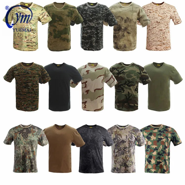 Tactical Camo Quick Dry Breathable O-Neck  Casual Cotton Short Sleeve