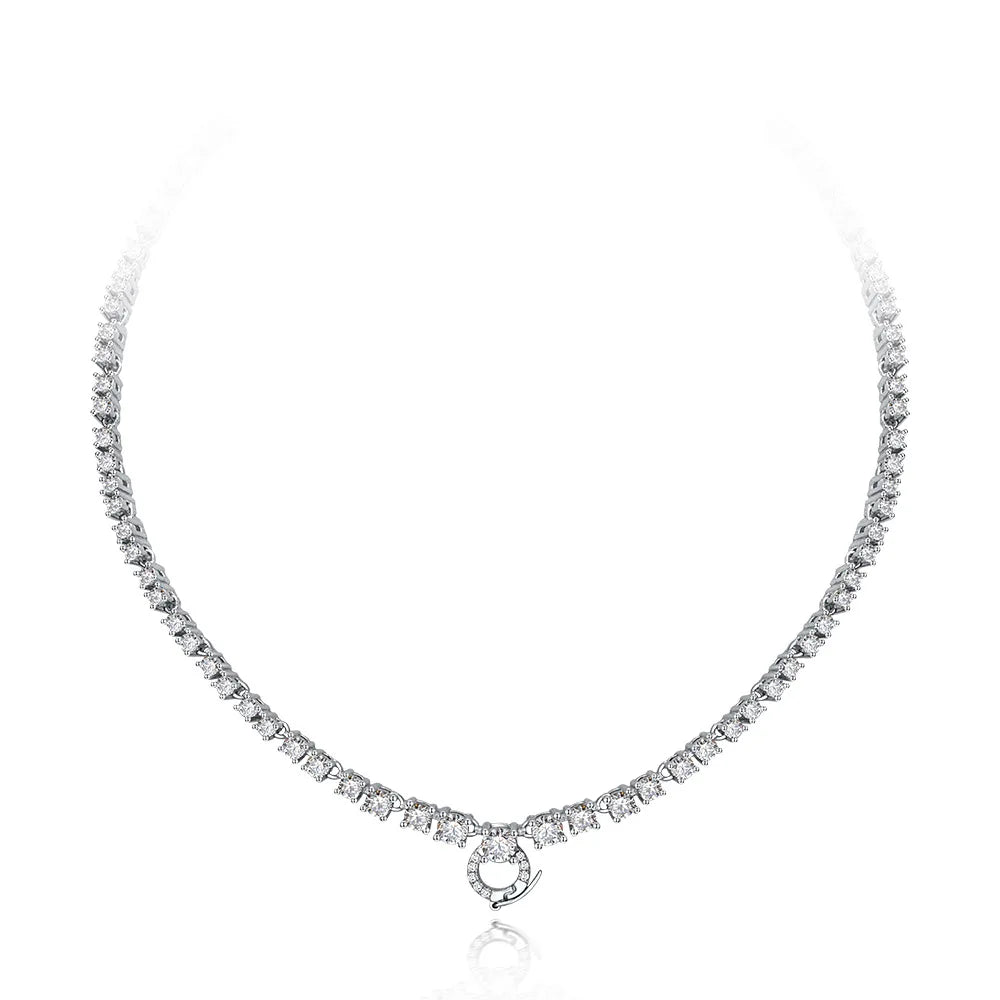 Platinum-Plated 925 Sterling Silver Cubic Zirconia Zirconia Round-Cut Tennis Chain Adjustable Multi Used Necklace