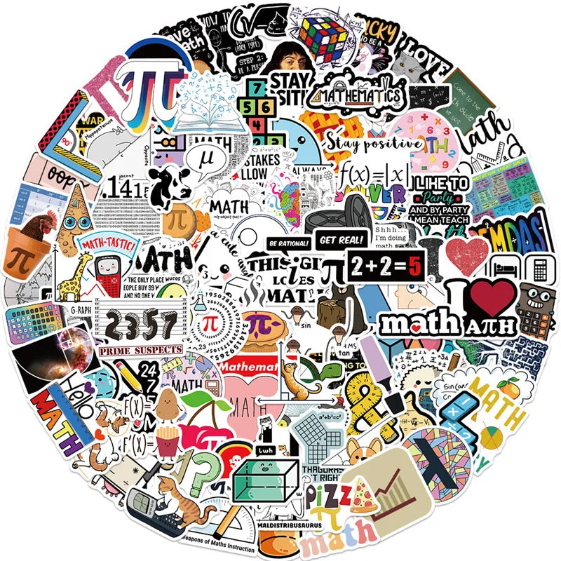 108pcs Waterproof Cartoon Mathematics Decals Water Bottle Stickers Bicycle Snowboard Decorate Gift Math Stickers