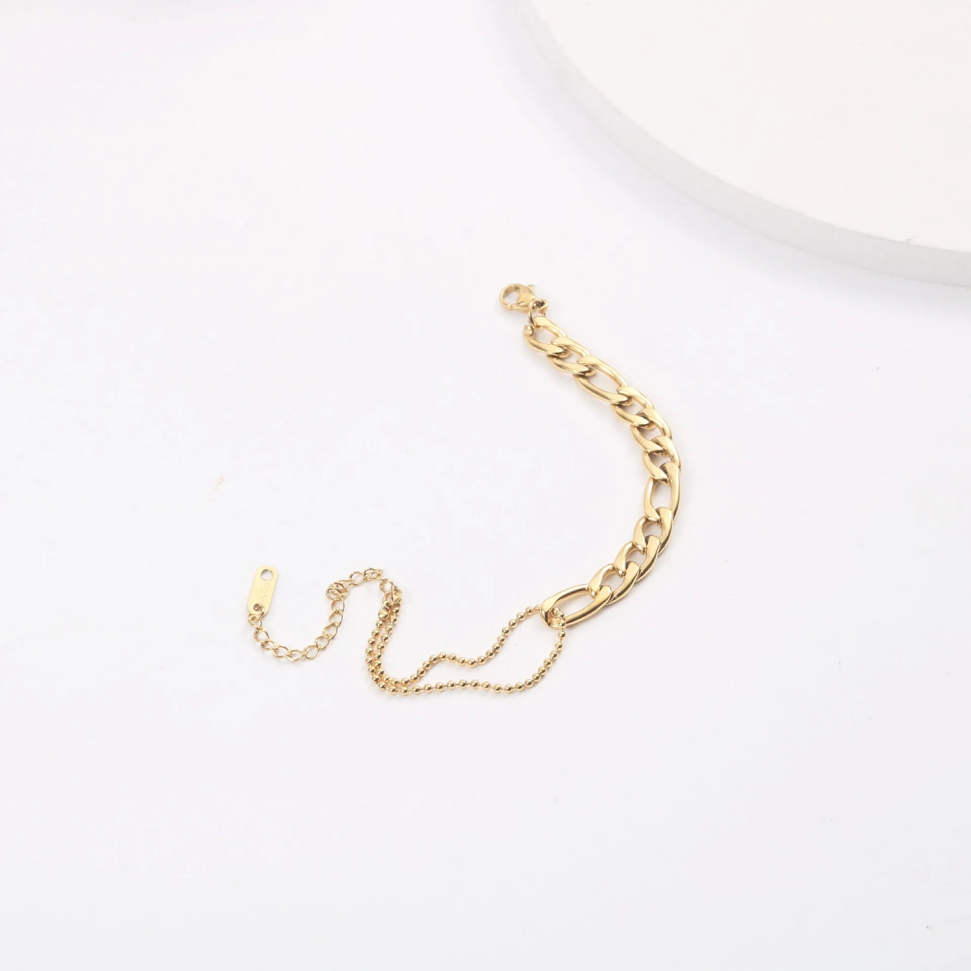 High End Gold Plated Figaro Chain Bead Bracelet Stainless Steel Bracelet Wholesale Jewelry