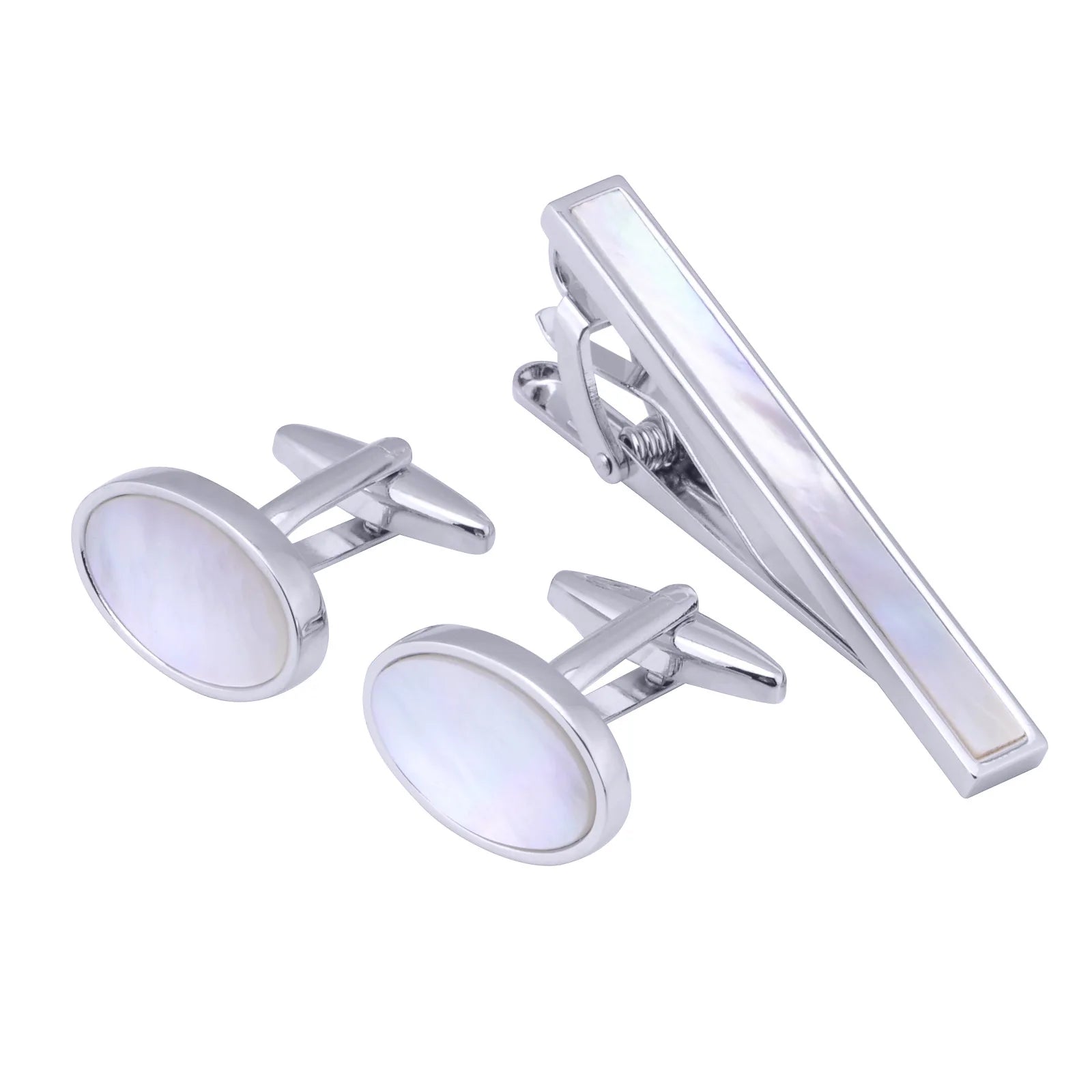 Wholesale Men's Fashion Accessory Gift Set Mother Pearl Shell Stone Cufflinks Tie Clip Tie Pin for Suit Tuxedo Wedding Gown