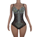 Sexy See Through Spaghetti Slip Pearl Rhinestone Mesh One Piece Short Jumpsuit Stripper Exotic Dancewear Women Club Bodysuits