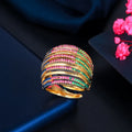 Luxury Gold Plated CZ Zirconia Blue Red Green Color Multi Circles Hoop Large Open Ring for Women Engagement Bridal Fine Jewelry