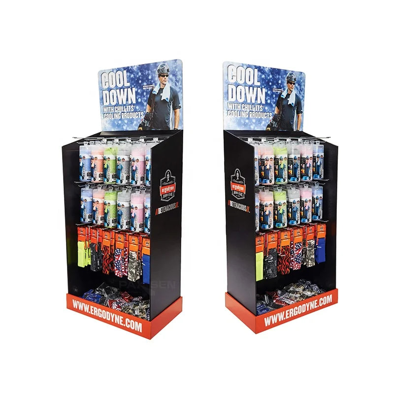 Hot Sale Foldable Eco-friendly Recycled Cardboard Customized Pegboard Retail Hanging Socks Display Stand Floor Rack Hooks