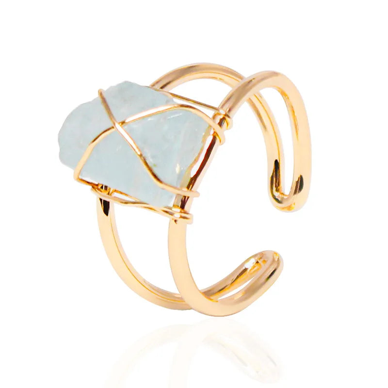 New Design Natural Healing Crystal Rings Irregular Gold Wrapped Colorful Original Natural Stone Handmade Rings for Women Jewelry