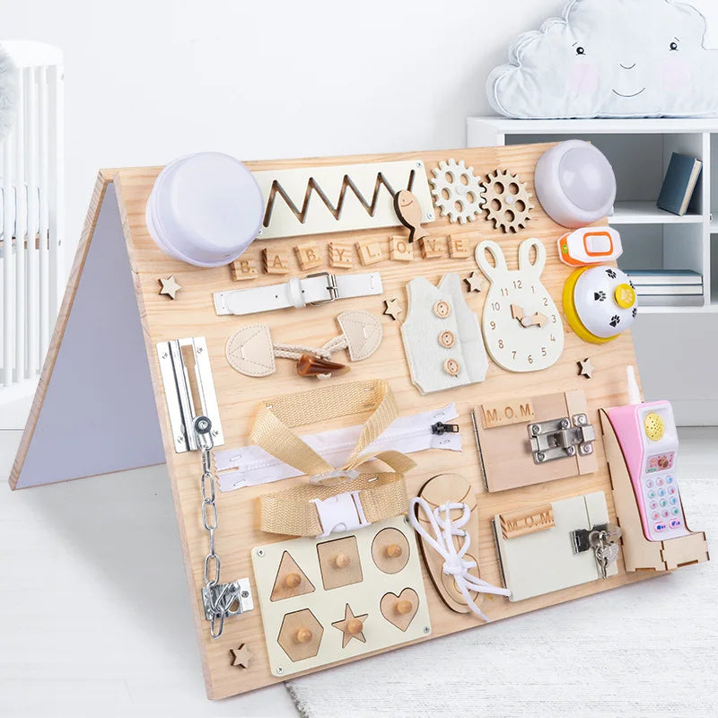 Preschool Montessori Children Wooden Drawing Busy Board Game Educational Activity Playing Sensory Gift Toys for Boys Girls