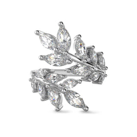 Dylam Wholesale Customized Luxury Fine Jewelry White Cz Zirconia Leaf Classic S925 Silver Ring 18K Gold Plated Rings for Women