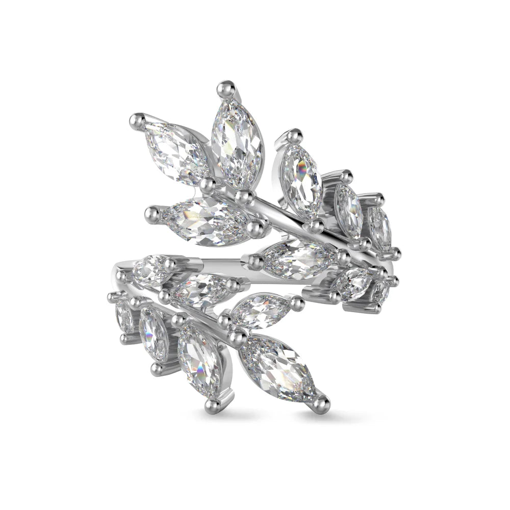 Dylam Wholesale Customized Luxury Fine Jewelry White Cz Zirconia Leaf Classic S925 Silver Ring 18K Gold Plated Rings for Women