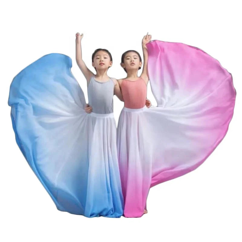 Children's Elegant Two Tone Gradient Long Skirt Girl's for Ballroom Belly Dance Training Costume Dress