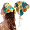 Wholesale Pastoral Triangle Scarf Women Girls Hair Accessories 1pc Flower Bandana Knitted Floral Headband Crochet Headdress