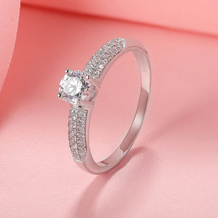 Rhodium Plated Sterling Silver Cubic Zirconia Eternity Ring Bridal Engagement Ring