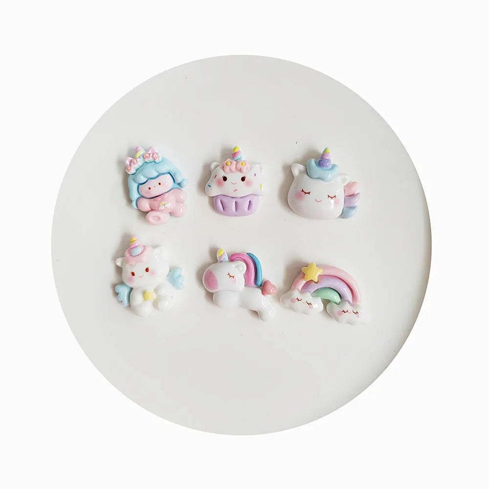 2024 New Unicorn Rainbow Cartoon Kawaii Cabochons Resin Charms Fit DIY Jewelry Craft Hair Pin Earrings Drop Decoration