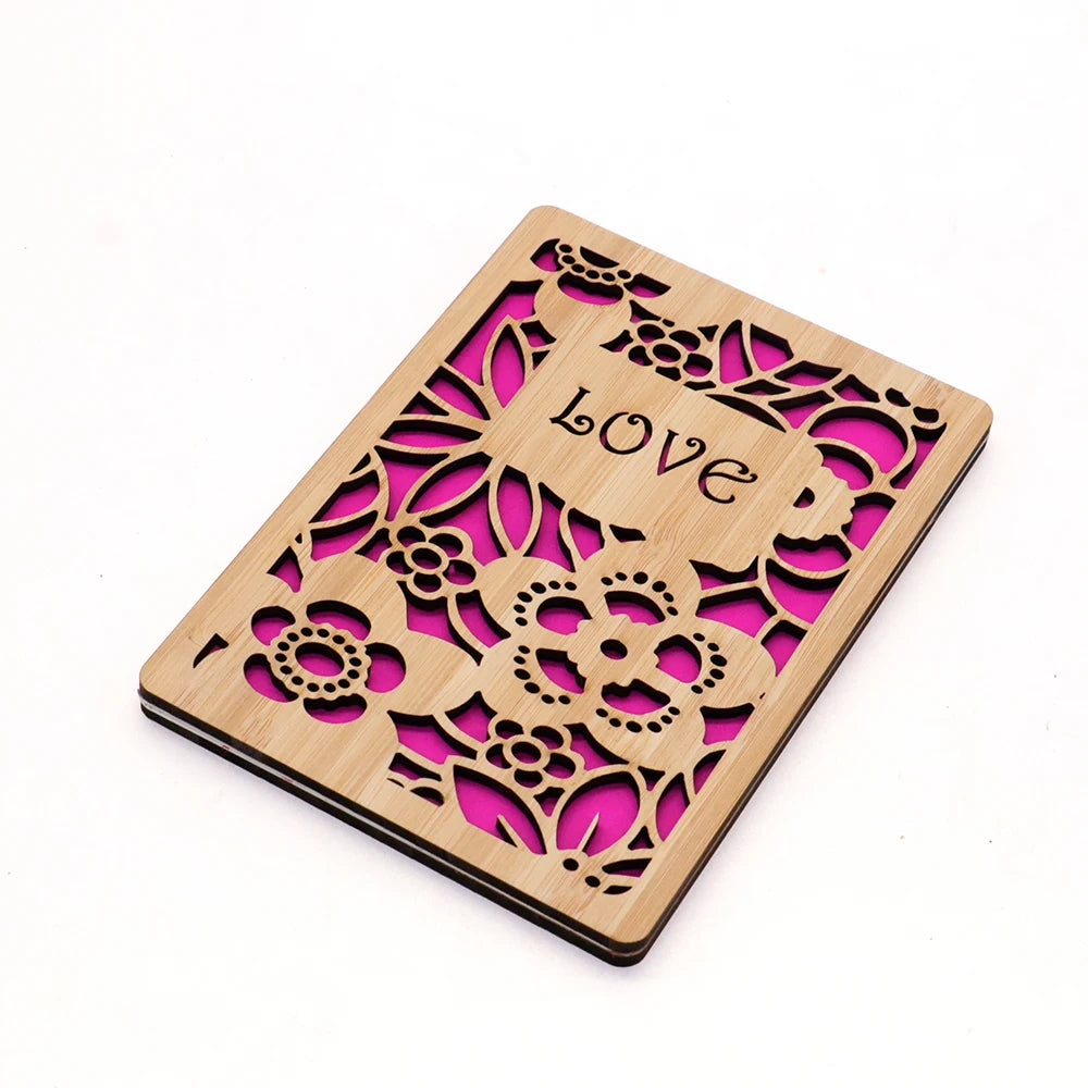 Custom  Laser Cut Wooden Valentine's Day love Greeting Bamboo  Card Gifts  with Envelope