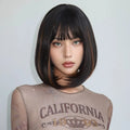 Immediate Delivery Black Bob Wigs with Highlights Mixed Color Wig Synthetic Wig with Bangs Natural Looking Women