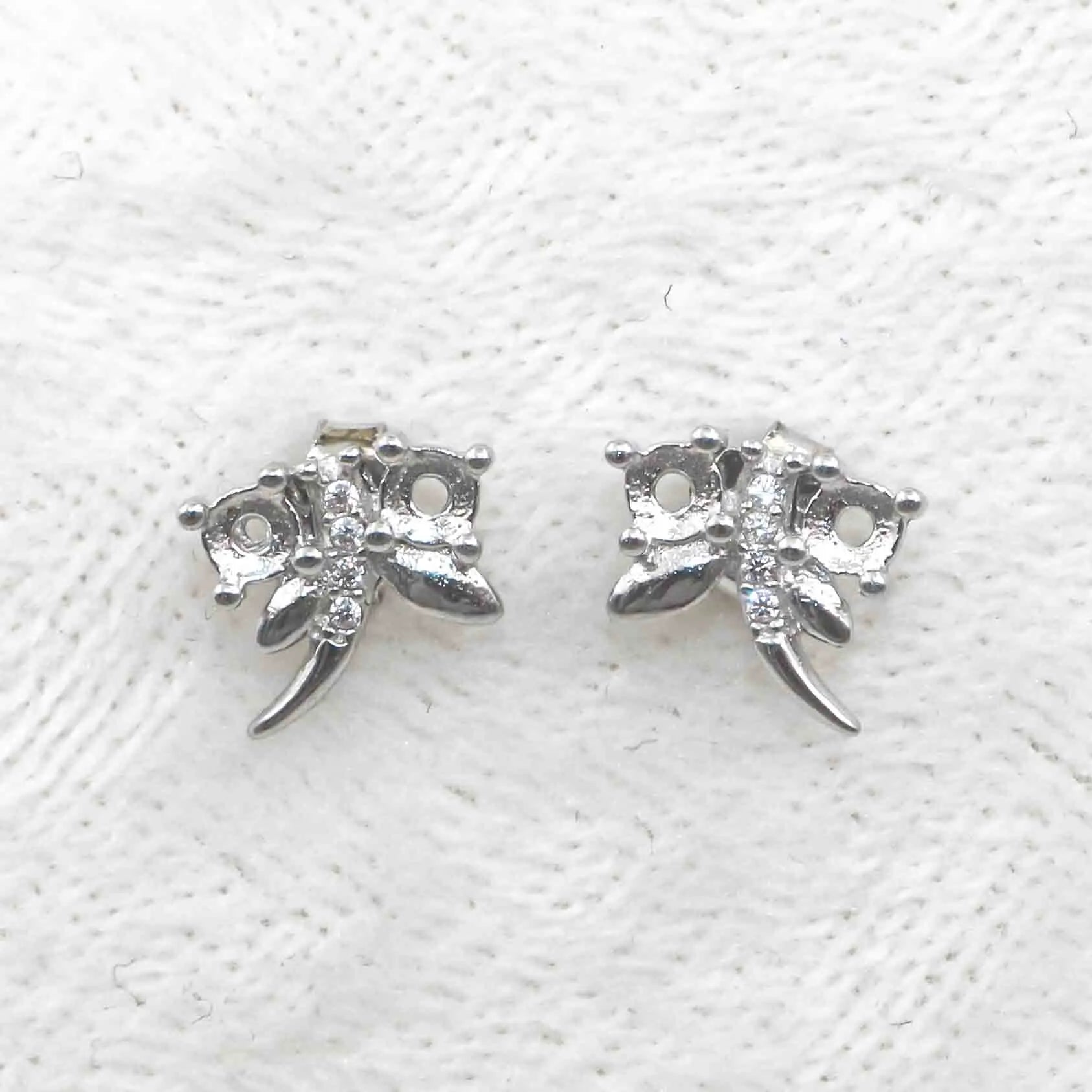 Sterling Silver 3*3mm Semi Mount Stud Earrings Empty Support Blank Claws Setting S925 Base Without Center Stone for DIY Inlay
